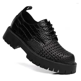 Casual Shoes Genuine Woven Leather Men Summer Breathable Hollow Cowhide Dress Shoe Business Work Inner Height Increased 6 8 Cm Taller