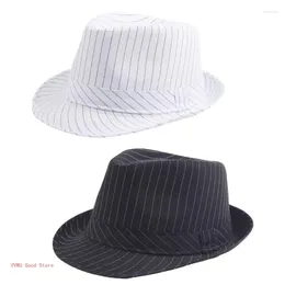 Berets Old-fashioned Top Hat Striped Short Brimmed For Women Man Casual Wear Western Fedora Unisex