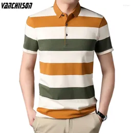 Men's Polos Men Stripes Polo Shirt Tops Short Sleeve For Summer Cotton Casual Contrast Pattern Male Fashion Clothing 00635