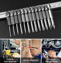 13pcs 50mm Shank 14 inch S2 alloy steel Long Magnetic Hex for Phillips Cross Head Screwdriver Bits Set PH1 PH2 Screwdriver Head3681310