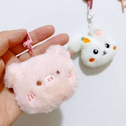 3PCS Cute Cartoon Plush Rabbit Pig Keychain Fluffy Soft Stuffed Doll Toy Keyring Pendant Backpack Decor Accessries Gifts
