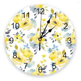 Wall Clocks Plant Yellow Watercolor Flowers 3D Clock Modern Design Living Room Decoration Kitchen Art Watch Home Decor