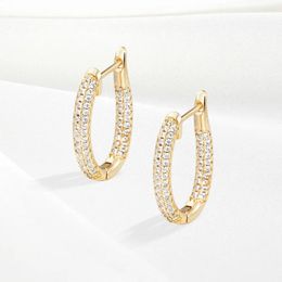 Hoop Earrings Shiny Double Inlaid Zircon Copper Plated 18K Gold Jewellery Elegant Luxury Fashion Women's Gift