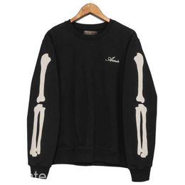 Casual Flocking Bone Pattern Tshirt Top Mens Sweatshirt Hoodie Japanese Korean Streetwear O-neck Men Sweatshirt play harajuku