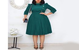 Office Suit Dress Women Elegant African Plus Size A Line Pleated High Waist Plain OL Clothes Work Business Robe Dresses 2105107919673