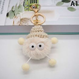 3PCS Anime Totoro Plush Keychain Llaveros Mujer Fake Rabbit Fur Ball Pompom Rings Women Girl Bag Cars Key Buckles Jewelry Gift