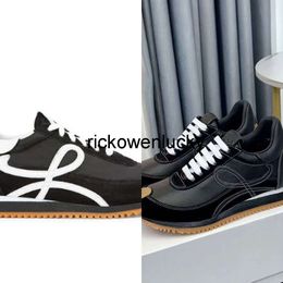 loeweshoes sneakers Mens and womens black casual shoes Flow Runner in nylon and suede Lace up sneaker with a soft upper and honey rubber waves sole top cowhide shoes