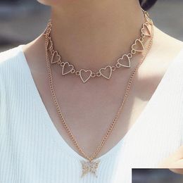 Pendant Necklaces Fashion Jewelry Women Gold Love Butterfly Necklace Double Layer Lady Choker Drop Delivery Pendants Dhgarden Dhcib