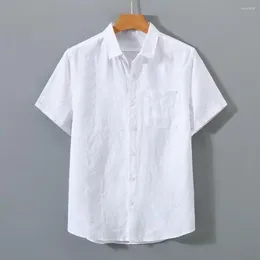 Men's Casual Shirts Men Solid Color Shirt Short-sleeve Retro Style Short Sleeve Button-up For Business Wear Spring