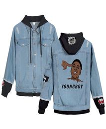 Winter Men Jeans Jacket YoungBoy Never Broke Again Patchwork Fake Two Pieces Denim Hooded Jacket Coat Male Outwear Streetwear8517016