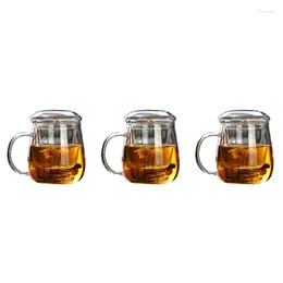 Mugs 3X 380Ml Tea Mug With Lid Philtre Coffee Cups Set Beer Drink Office Transparent Chinese Style