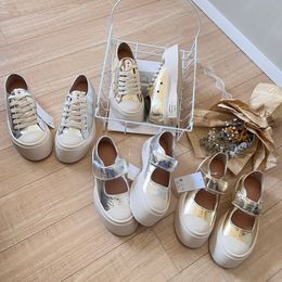 Women's Luxury Elegant Designer Casual Shoes Mary Jane 5cm Platform Shoe Womens Solid Colors Silver Golden Shoe Sneakers Size 35-40