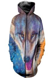 Zipper Hoodie Wolf Jacket 3D Print Sweatshirt MenWomen Thin Hoodie With Hat Print Colorful Blocks Wolf Hooded Coats Couples Top S2332324