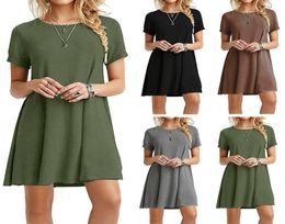 2018 Solid Short Sleeve Plus Size Dress For Women Casual Aline Skirt Dress 6 Colors3816936