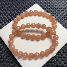 Link Bracelets 8.5MM Natural Orange Sunstone Bracelet Rock Crystal Stone Reiki Healing Fashion Men Women Bangles Yoga Jewellery Gift