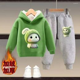 Clothing Sets Boys And Girls Plush Hoodie Set Children's Winter Stylish Casual Thick Hooded Two-piece