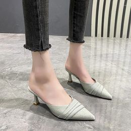 Slippers Summer Women's Simple Solid Colour Baotou Stiletto Mules Sexy Pointed Toe Banquet Office High Heels Zapatos