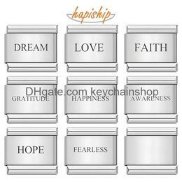 Charms Hapiship 2024 New Happiness Love Faith Hope Dream Letter Charm Links Fit 9Mm Stainless Steel Bracelet Diy Making Jewelry Dj002 Otip2