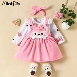 Clothing Sets MiniFox Spring Cartoon Baby Dresses White Heart Bodysuit and Cute Fox Dress For Girls Infants Kids Baby Clothes Outfit Sets Y2405209IRJ
