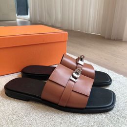 Summer Designer Brand Men Giulia Sandals Shoes Palladium-plated Kelly Buckle Slides Flat Daily Footwear Comfort Beach Slippers EU38-46