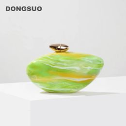 Acrylic egg shape clutch bag women designer evening party cute shell purse green ivory rose handbag summer 240520