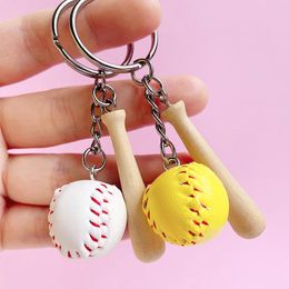 Party Favor 1pc Baseball Keychain Mini Wooden Bat Ball Keyring For Sports Games Key Ring Business Gifts Sport Chain