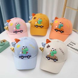 Caps Hats 2024 New Dinosaur Baby Hat Cartoon Childrens Baseball and toddler Adjustable Snap d240521