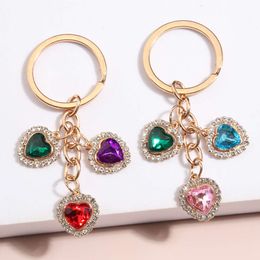 Cute Keychain Colourful Heart Acrylic Ring Metal Claw Settings Sew On Beads Key Chains For Women Men DIY Jewellery Gifts