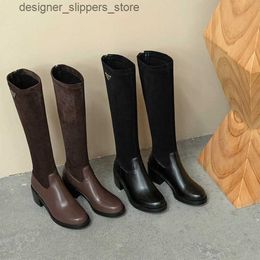 Boots Winter Knee High Designer Shoes Women Toe Goat suede Natural Genuine Leather Buckle Block Tall boots Lady montage WARORWAR Brand YGN020-995-7 Q240521