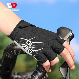 WEST BIKING Half Finger Cycling Gloves Cool Spider Pattern Summer MTB Road Bike Gloves Full Finger Touch Screen Sports Gloves 240521