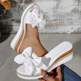 Slippers New Women Slippers Casual Solid Color Bowknot Platform Flat Shoes Fashion Braided Straps Outdoor Walking Sandals Zapatilla Mujer H240521