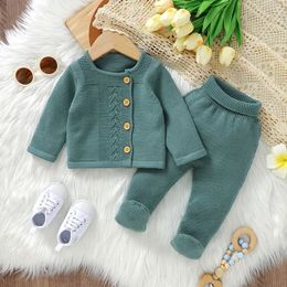 Baby Clothes Set Knit Fashion Solid Warm Infant Sweater Trousers Leggings Autumn born Girl Boy Long Sleeve Pullover Pants 2PC 240510
