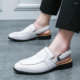 Sandals Summer Breathable Shoes Men Fashion Genuine Leather Half Slip On Moccasins Casual Italian Style Loafers