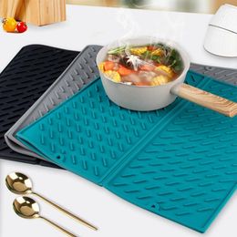 Table Mats Food Grade Foldable Silicone Trifold Dish Drying Mat Kitchen Counter Easy Storage Anti Slip Cleaning Products For Home