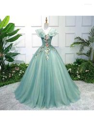 Casual Dresses 2024 Fashion Green Quinceanera Dress Elegant V-neck Party Prom Ball Gown Sleeveless Sweet Floral Print