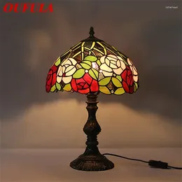 Table Lamps OUFULA Tiffany Lamp LED Creative Rose Flower Glass Desk Light Fashion Decor For Home Living Room Bedroom Bedside