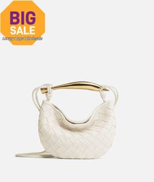 Luxury Womens Bag Mini Sardine BotegaVeneta Mini Intrecciato leather cross-body bag with metallic top handle Chalk