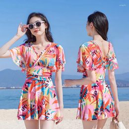 Women's Swimwear One-piece Swimsuit With Shorts Conservative Korean Beach Slimming High Waisted Print Elegant Bikini