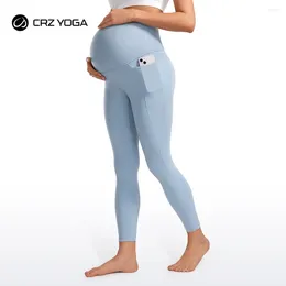 Active Pants CRZ YOGA Womens Butterluxe Maternity Leggings With Pockets Over The Belly 25" - Workout Pregnancy Soft