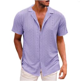 Men's Casual Shirts Summer Male Turn Down Collar Solid Colour Business Shirt Tops Fashion Trend Drape Cut Out Lace Roupas Maculinas