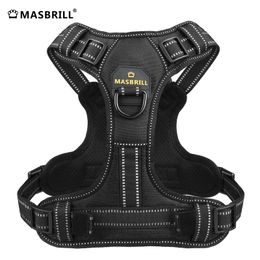 MASBRILL No Pull Dog Harness Pet Reflective Nylon Adjustable Medium Large Naughty Vest Safety Vehicular Lead Walking Running 240518