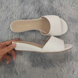 Dress Shoes Women Slippers Elegant Summer 3cm Velvet Mules Wedge Sandals Slippers Open Toe High Heels Casual Dress Woman Shoes H240521 0545