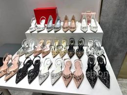 Latest Crystal Decoration Water Diamond High Heel Designer Sandals High Heels Rene Caovilla Luxury Ankle Wrap Women's Sandals Evening Shoes