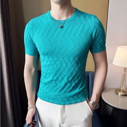 mens short sleeved breathable casual O-neck slim fit T-shirt mens fashionable ice silk knitted top size T-shirt S-3XL 240508