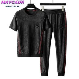 Men's Tracksuits Men Sets High-quality High-end Light Luxury Brand New Summer Fashion Brand Jacquard Hot DrillLeisure Sports Two Joggers Set J240510