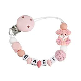 Pacifier Holders Clips# Personalized Letter Name Baby Rabbit Silicone Pendant Customized Nipple Clip Chain Buckle Bracket Teeth Toy Chewing Gift d240521