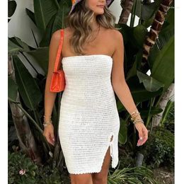 Casual Dresses Women's Knitted Solid Colour Skirt Mini Dress Beach Bikini Cover Up Wrapped Chest Sleeveless Slim Fit Sexy Party Dressing