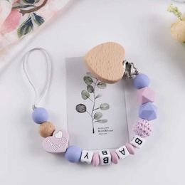 Pacifier Holders Clips# Personalised name baby pacifier clip chain heart beech silicone bead teeth denture clip baby pacifier clip baby pacifier clip d240521