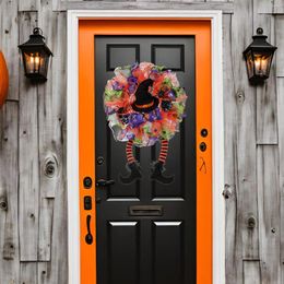 Decorative Flowers Halloween Witch Wreath Two Long Legs 23.62inchx15.75inch Pumpkin Garland Hanger For Festival Indoor Outdoor Decor