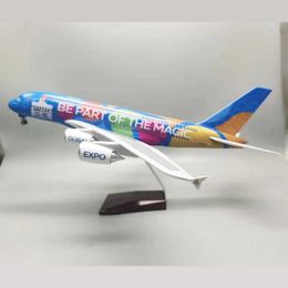 Aircraft Modle New 1/160 scale aircraft model 380 A380 UAE World Expo Ver Airlines aircraft toy with lights and wheels landing gear plastic resin decoration S5452138